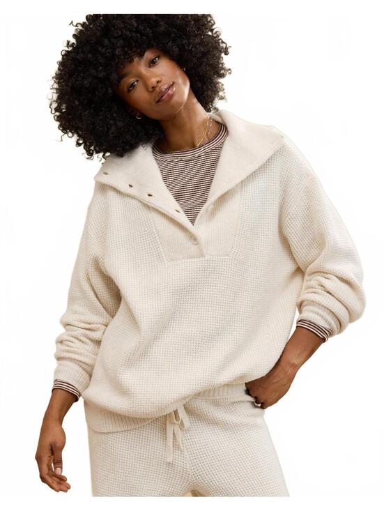 aerie Sweaters - Aerie Cozy Up Oversized Waffle Knit Button Sweater Beige XXL